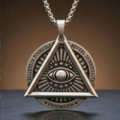 THE MEN THING SS Pendant/ Necklace EYE FREEMASON - 39mm Titanium Steel Pendant with 27inch Round Box 4mm Chain for Men & Boys