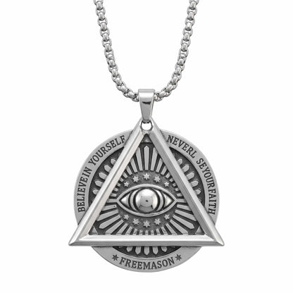 THE MEN THING SS Pendant/ Necklace EYE FREEMASON - 39mm Titanium Steel Pendant with 27inch Round Box 4mm Chain for Men & Boys