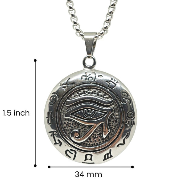EYE OF HORUS - 34mm Titanium Steel Pendant with 24inch Round Box 5mm Chain for Men & Boys