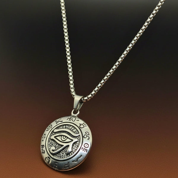 EYE OF HORUS - 34mm Titanium Steel Pendant with 24inch Round Box 5mm Chain for Men & Boys
