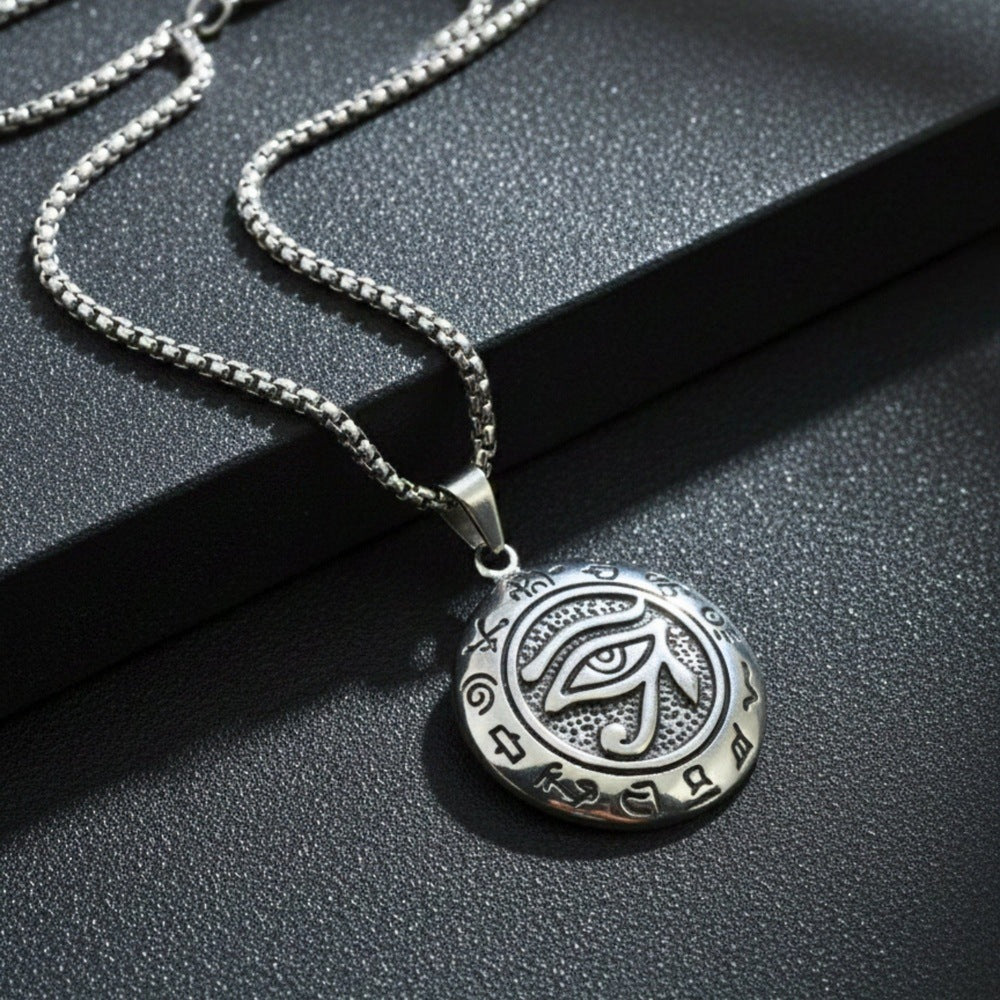 THE MEN THING SS Pendant/ Necklace EYE OF HORUS - 34mm Titanium Steel Pendant with 24inch Round Box 5mm Chain for Men & Boys