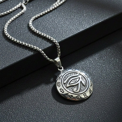 THE MEN THING SS Pendant/ Necklace EYE OF HORUS - 34mm Titanium Steel Pendant with 24inch Round Box 5mm Chain for Men & Boys