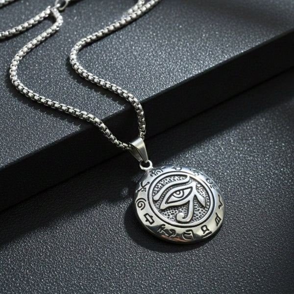 EYE OF HORUS - 34mm Titanium Steel Pendant with 24inch Round Box 5mm Chain for Men & Boys