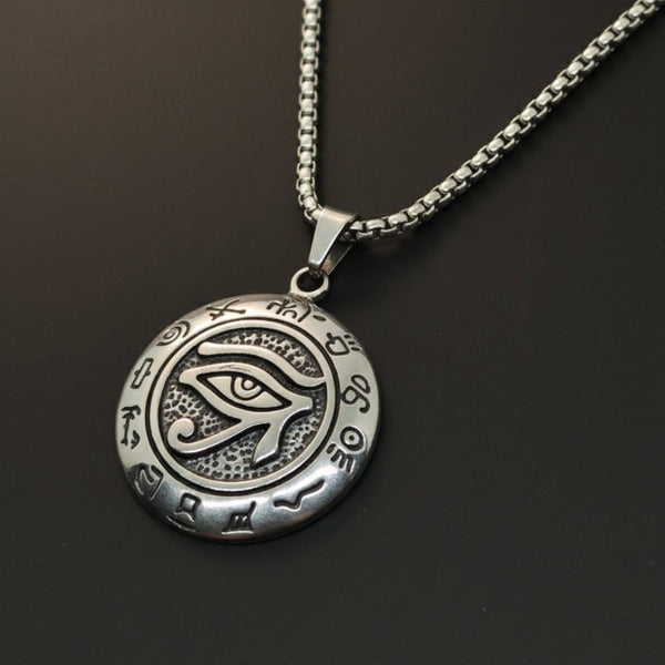 EYE OF HORUS - 34mm Titanium Steel Pendant with 24inch Round Box 5mm Chain for Men & Boys