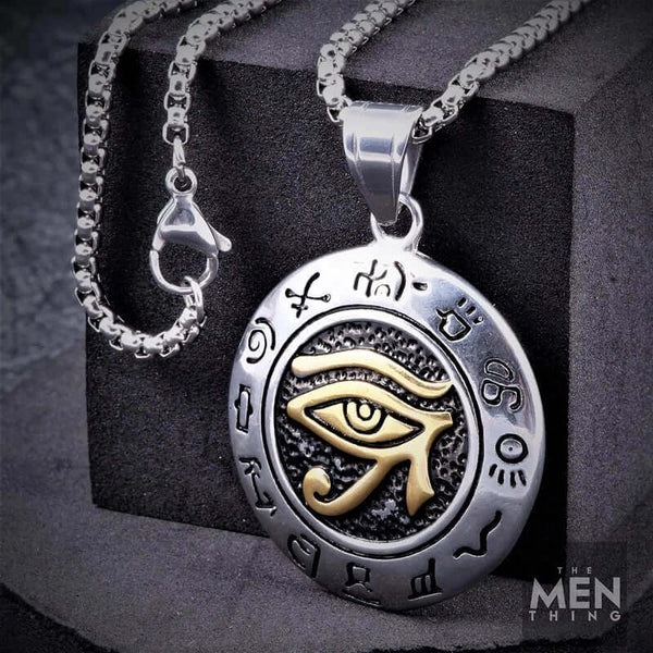EYE OF HORUS - Pure Titanium Steel Pendant with 24inch Round Box Chain for Men & Boys