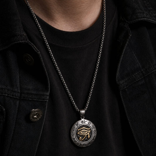 THE MEN THING SS Pendant/ Necklace EYE OF HORUS - Pure Titanium Steel Pendant with 24inch Round Box Chain for Men & Boys