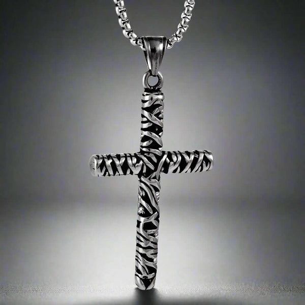 FAITH CROSS - Pure Titanium Steel Cross Pendant with 24inch Round Box Chain for Men & Boys