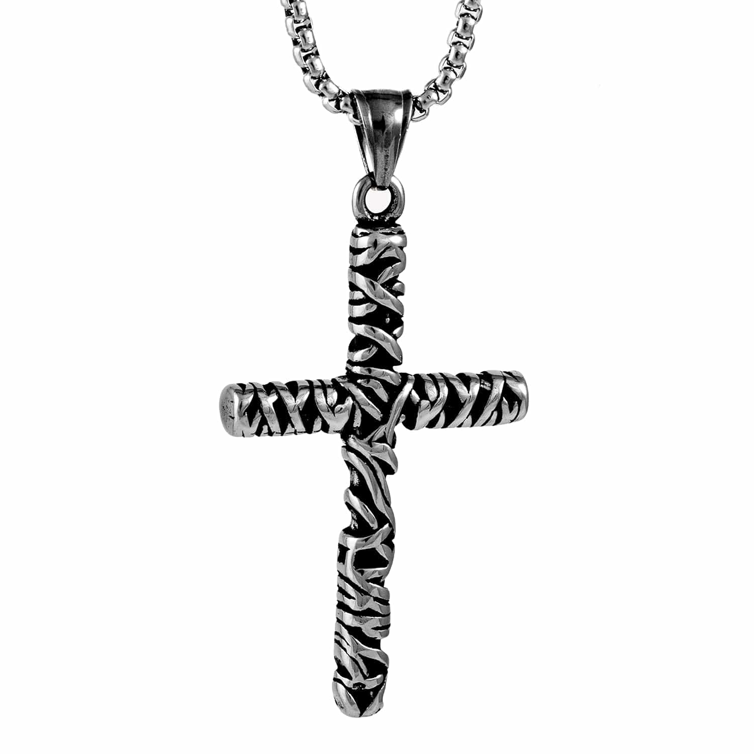 THE MEN THING SS Pendant/ Necklace FAITH CROSS - Pure Titanium Steel Cross Pendant with 24inch Round Box Chain for Men & Boys