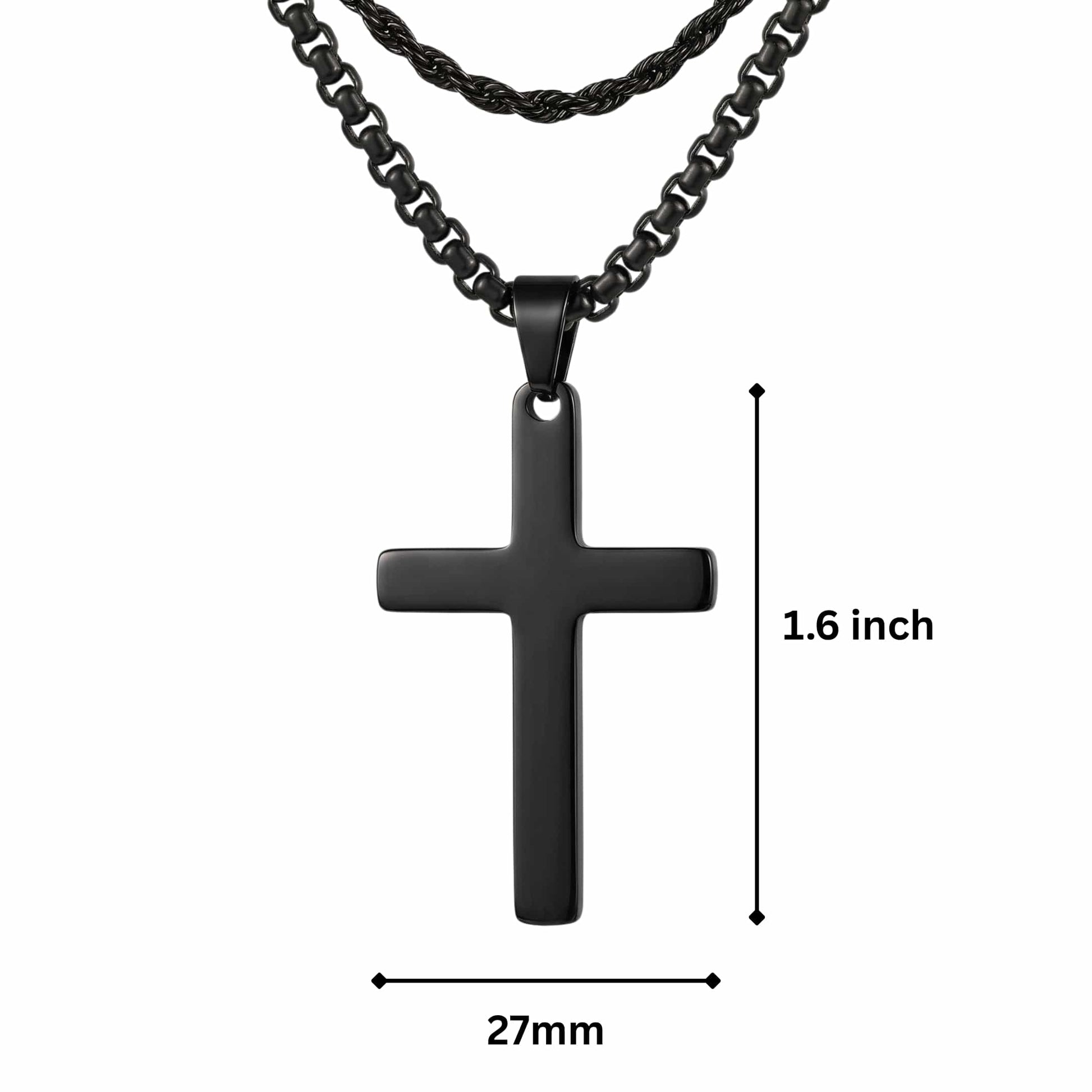 THE MEN THING SS Pendant/ Necklace FAITH LAYER BLACK - 27mm Titanium Steel Pendant with 23inch Round Box and Twisted 4mm Chain for Men & Boys