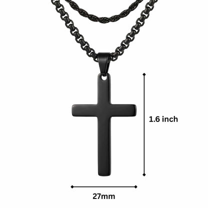 THE MEN THING SS Pendant/ Necklace FAITH LAYER BLACK - 27mm Titanium Steel Pendant with 23inch Round Box and Twisted 4mm Chain for Men & Boys