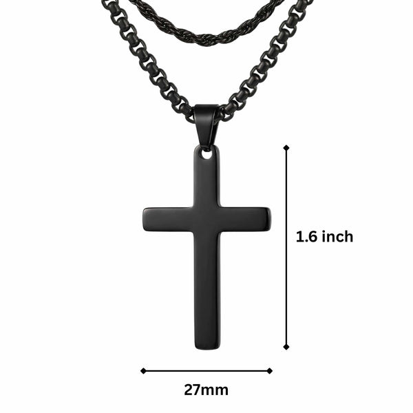 FAITH LAYER BLACK - 27mm Titanium Steel Pendant with 23inch Round Box and Twisted 4mm Chain for Men & Boys