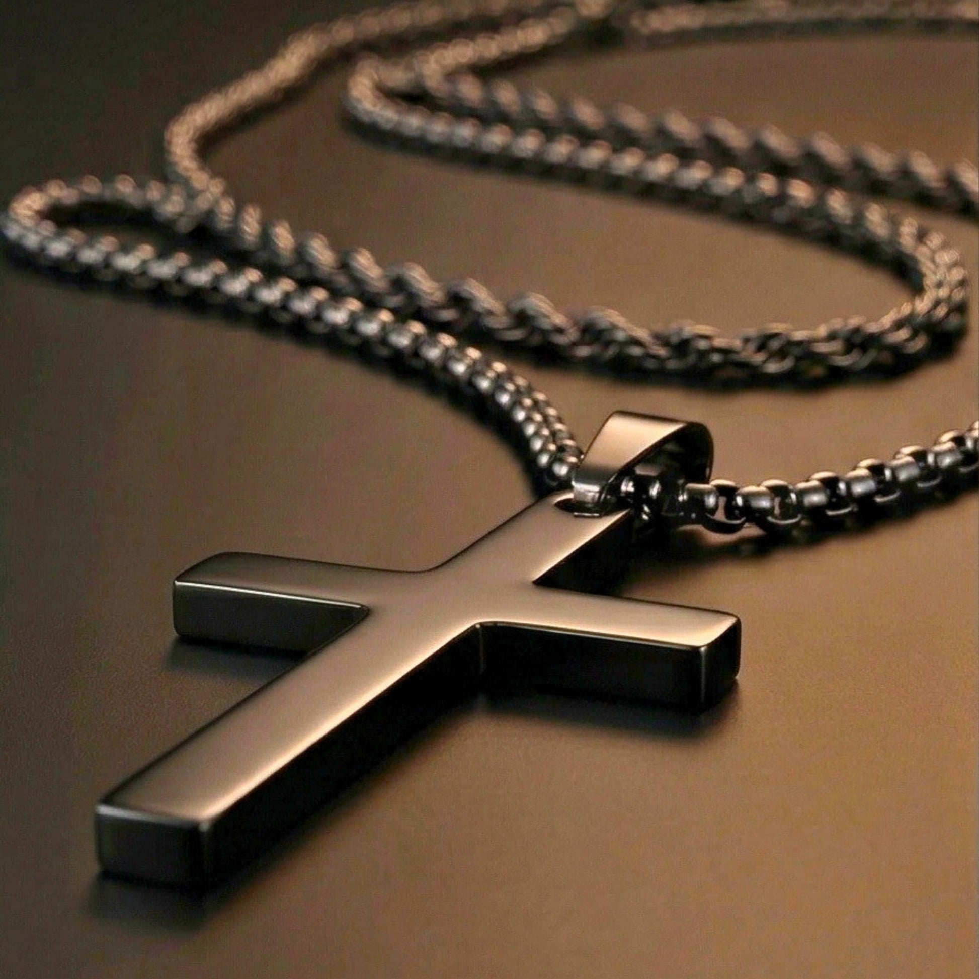 THE MEN THING SS Pendant/ Necklace FAITH LAYER BLACK - 27mm Titanium Steel Pendant with 23inch Round Box and Twisted 4mm Chain for Men & Boys