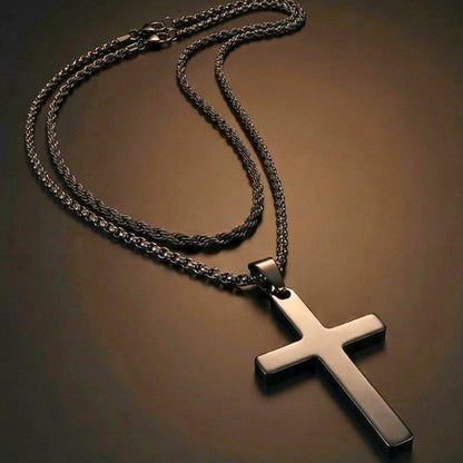 THE MEN THING SS Pendant/ Necklace FAITH LAYER BLACK - 27mm Titanium Steel Pendant with 23inch Round Box and Twisted 4mm Chain for Men & Boys