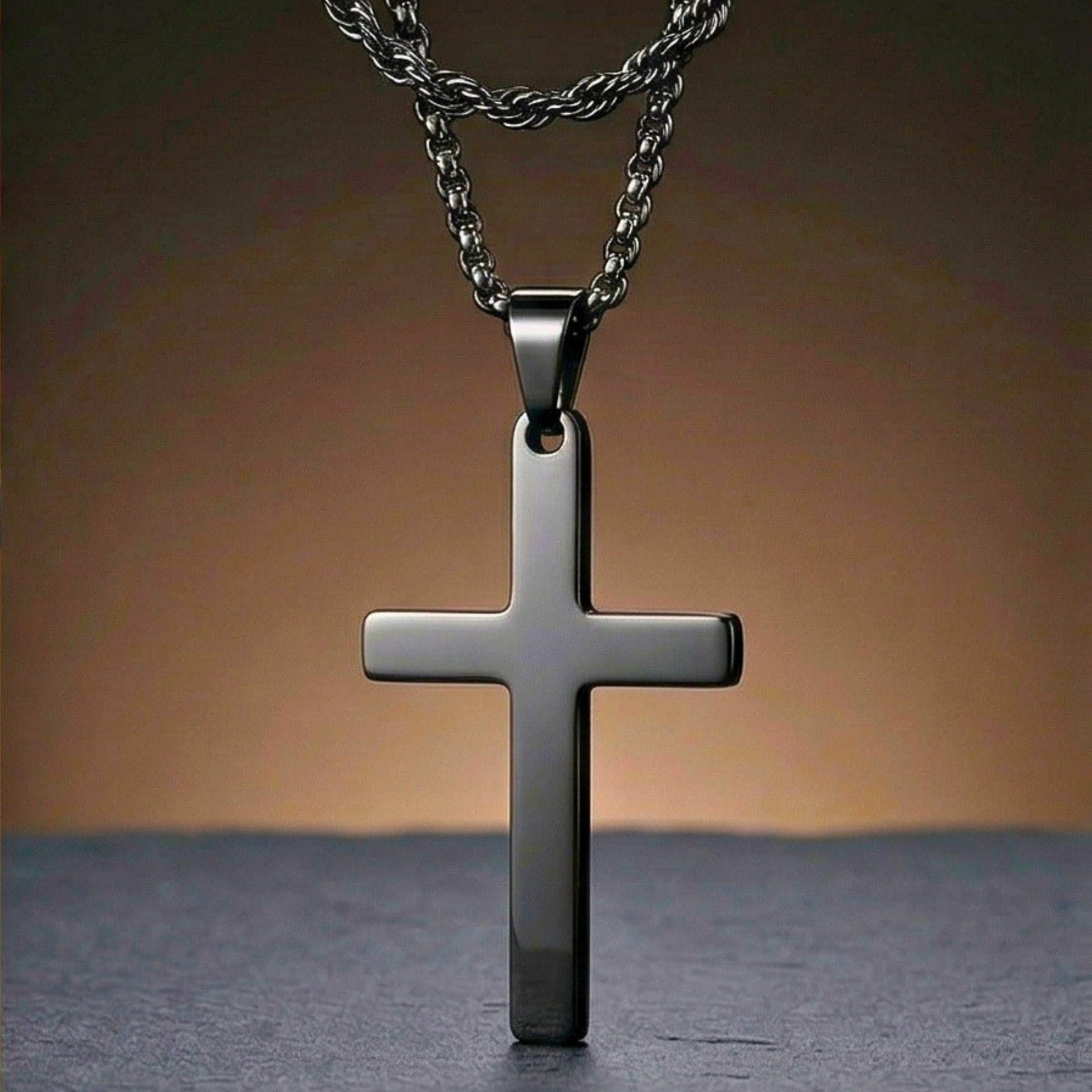 THE MEN THING SS Pendant/ Necklace FAITH LAYER BLACK - 27mm Titanium Steel Pendant with 23inch Round Box and Twisted 4mm Chain for Men & Boys