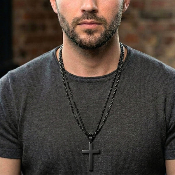 FAITH LAYER BLACK - 27mm Titanium Steel Pendant with 23inch Round Box and Twisted 4mm Chain for Men & Boys