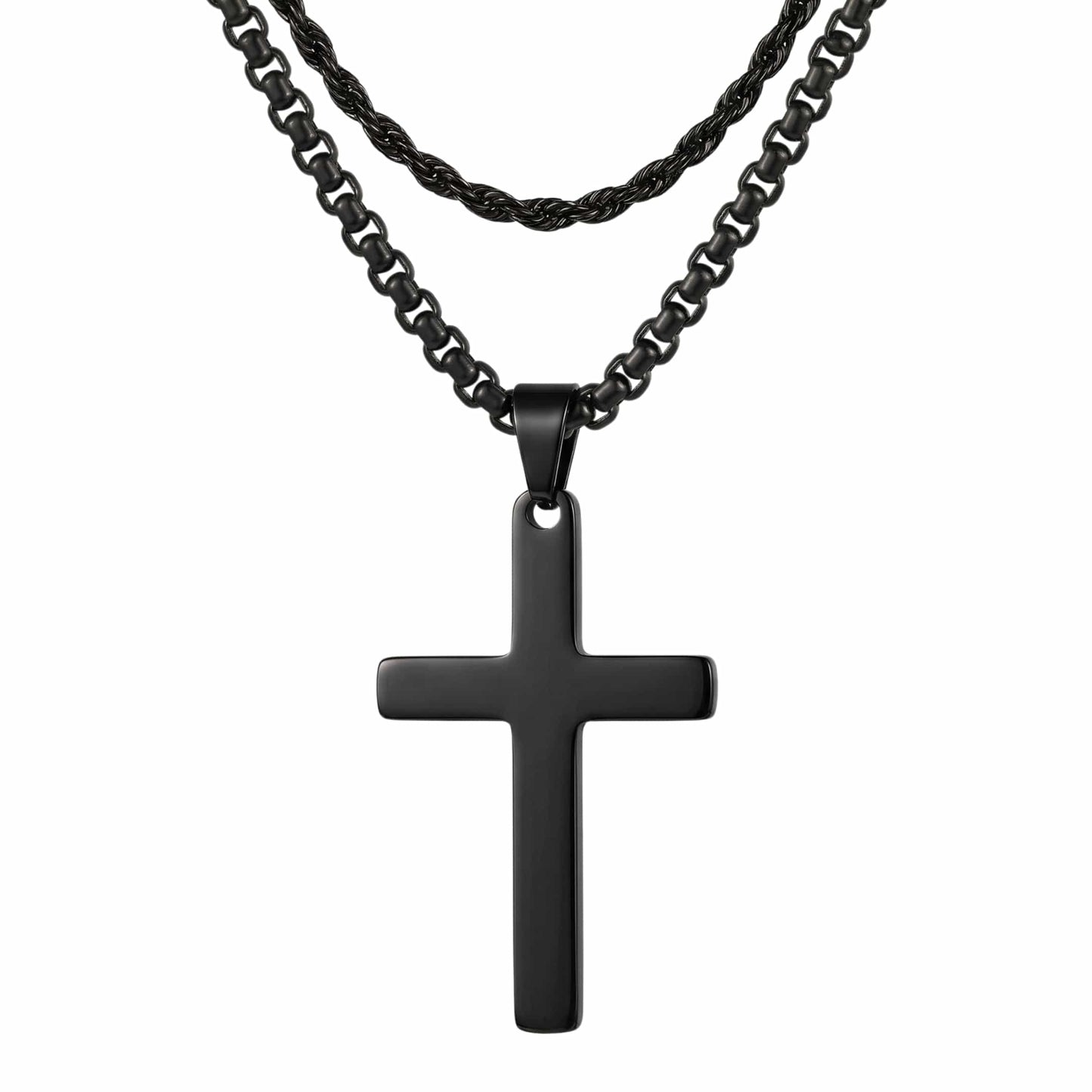 THE MEN THING SS Pendant/ Necklace FAITH LAYER BLACK - 27mm Titanium Steel Pendant with 23inch Round Box and Twisted 4mm Chain for Men & Boys