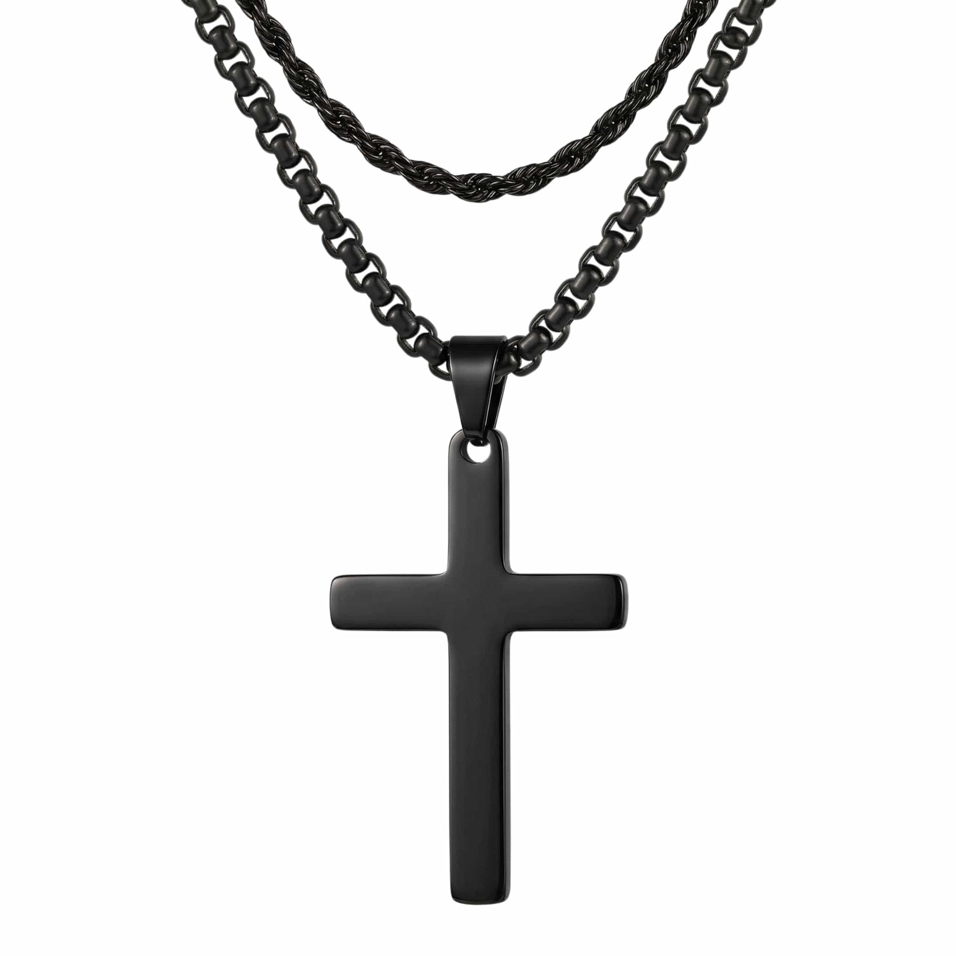 THE MEN THING SS Pendant/ Necklace FAITH LAYER BLACK - 27mm Titanium Steel Pendant with 23inch Round Box and Twisted 4mm Chain for Men & Boys