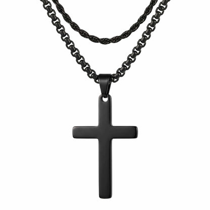 THE MEN THING SS Pendant/ Necklace FAITH LAYER BLACK - 27mm Titanium Steel Pendant with 23inch Round Box and Twisted 4mm Chain for Men & Boys