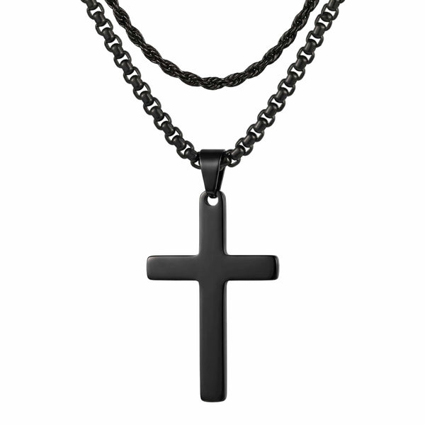 FAITH LAYER BLACK - 27mm Titanium Steel Pendant with 23inch Round Box and Twisted 4mm Chain for Men & Boys