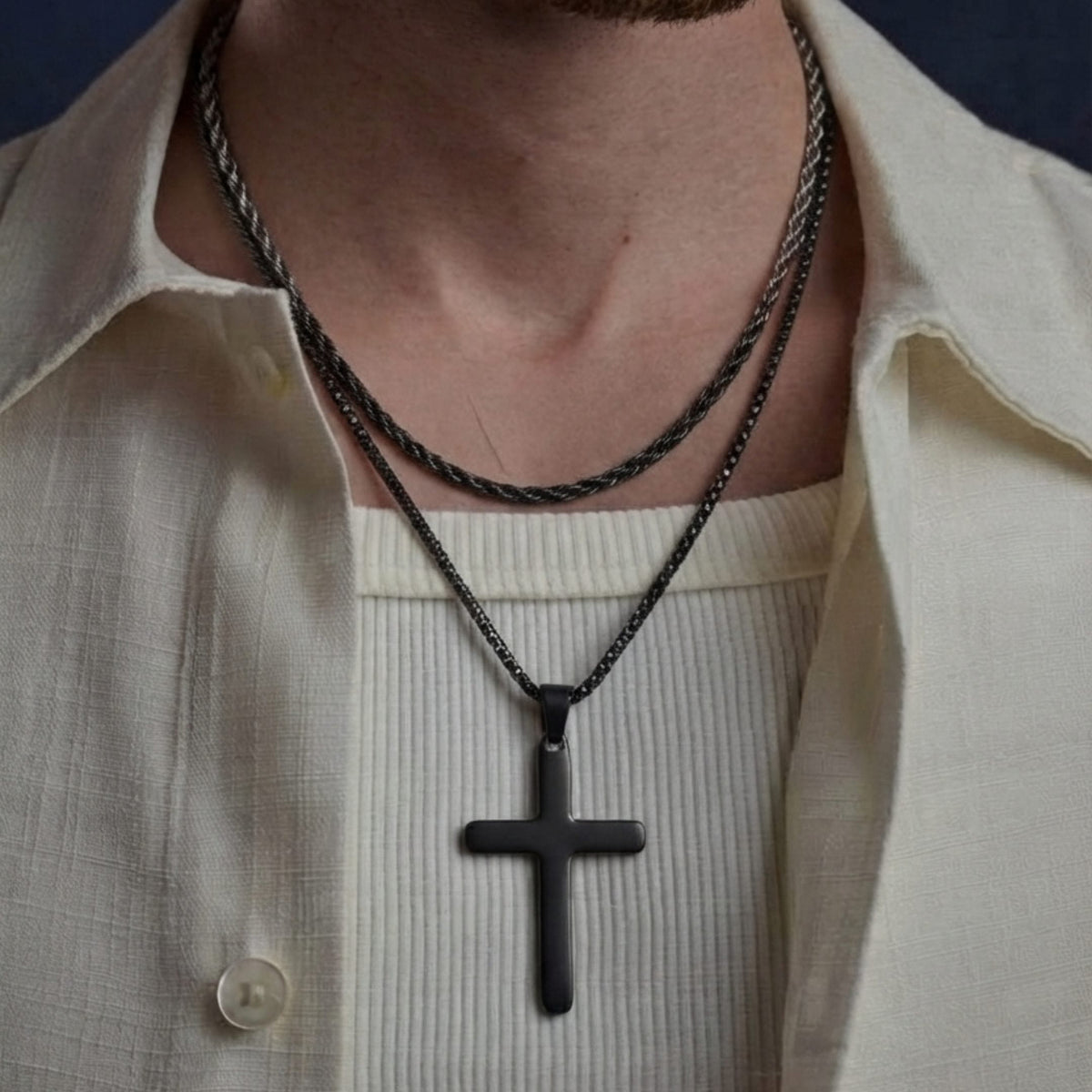 THE MEN THING SS Pendant/ Necklace FAITH LAYER BLACK - 27mm Titanium Steel Pendant with 23inch Round Box and Twisted 4mm Chain for Men & Boys