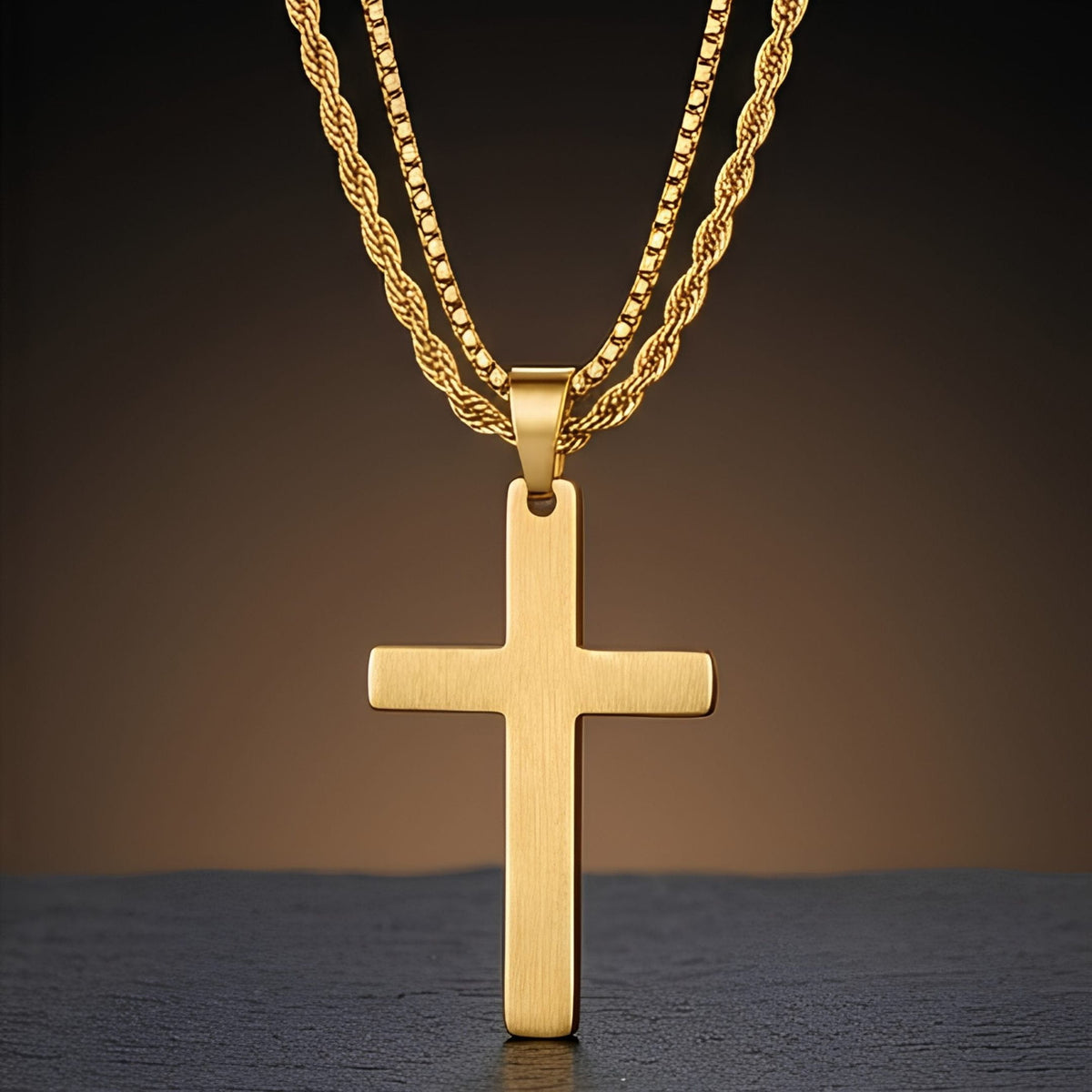 THE MEN THING SS Pendant/ Necklace FAITH LAYER GOLDEN - 27mm Titanium Steel Pendant with 23inch Round Box and Twisted 4mm Chain for Men & Boys