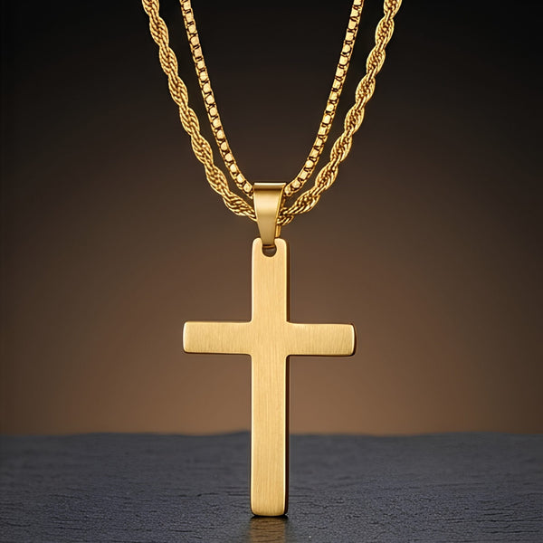 FAITH LAYER GOLDEN - 27mm Titanium Steel Pendant with 23inch Round Box and Twisted 4mm Chain for Men & Boys