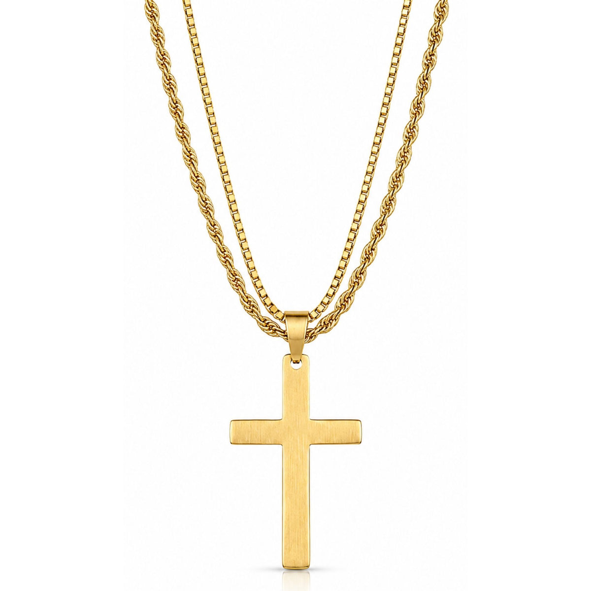 THE MEN THING SS Pendant/ Necklace FAITH LAYER GOLDEN - 27mm Titanium Steel Pendant with 23inch Round Box and Twisted 4mm Chain for Men & Boys