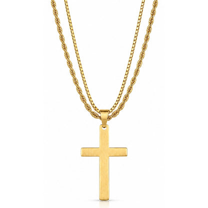 THE MEN THING SS Pendant/ Necklace FAITH LAYER GOLDEN - 27mm Titanium Steel Pendant with 23inch Round Box and Twisted 4mm Chain for Men & Boys