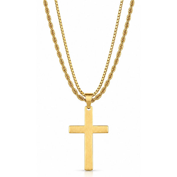 FAITH LAYER GOLDEN - 27mm Titanium Steel Pendant with 23inch Round Box and Twisted 4mm Chain for Men & Boys