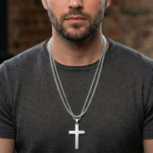 THE MEN THING SS Pendant/ Necklace FAITH LAYER STEEL - 27mm Titanium Steel Pendant with 23inch Round Box and Twisted 4mm Chain for Men & Boys