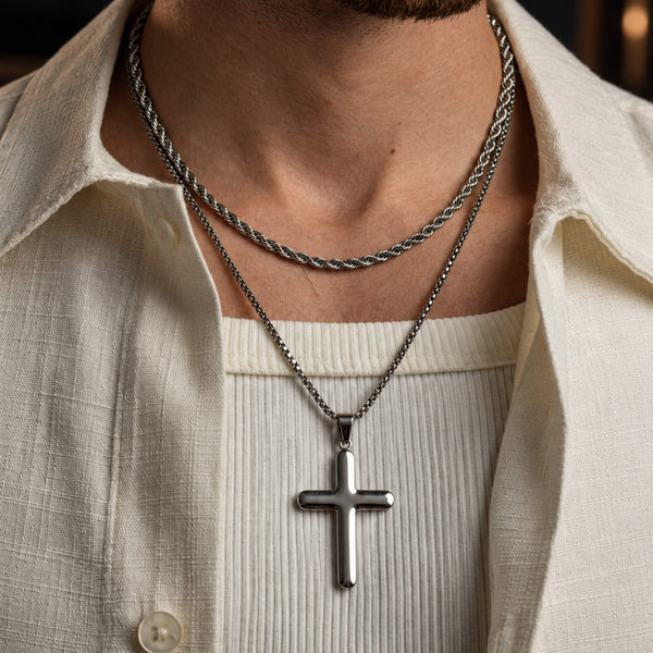 FAITH LAYER STEEL - 27mm Titanium Steel Pendant with 23inch Round Box and Twisted 4mm Chain for Men & Boys