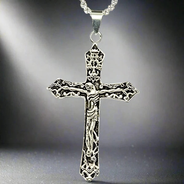 FAITHCROSS - Alloy  Jesus Cross Pendant with Pure Stainless Steel  24inch Round Box Chain, European trending Style for Men & Boys
