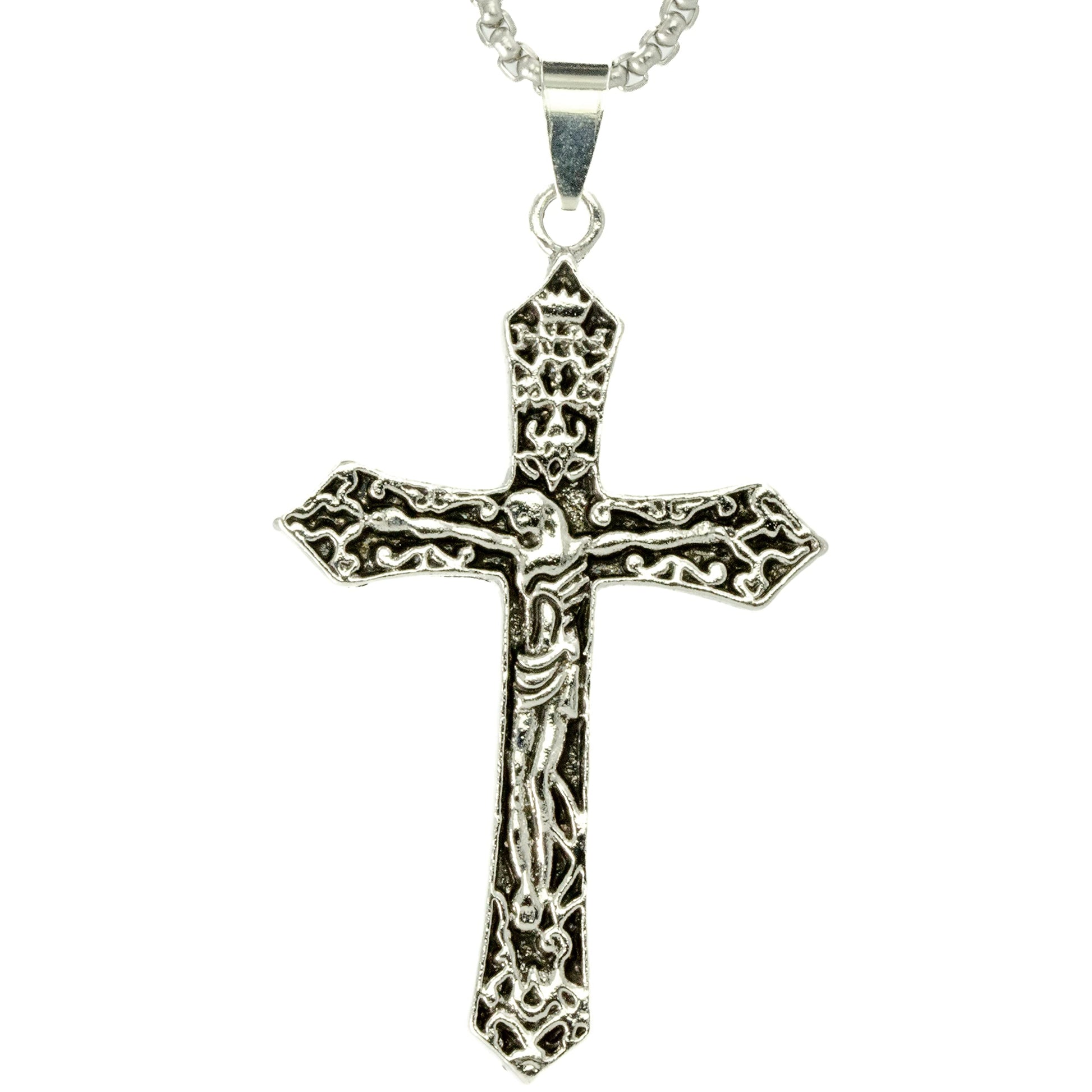 THE MEN THING SS Pendant/ Necklace FAITHCROSS - Alloy  Jesus Cross Pendant with Pure Stainless Steel  24inch Round Box Chain, European trending Style for Men & Boys