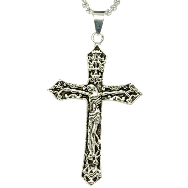 FAITHCROSS - Alloy  Jesus Cross Pendant with Pure Stainless Steel  24inch Round Box Chain, European trending Style for Men & Boys