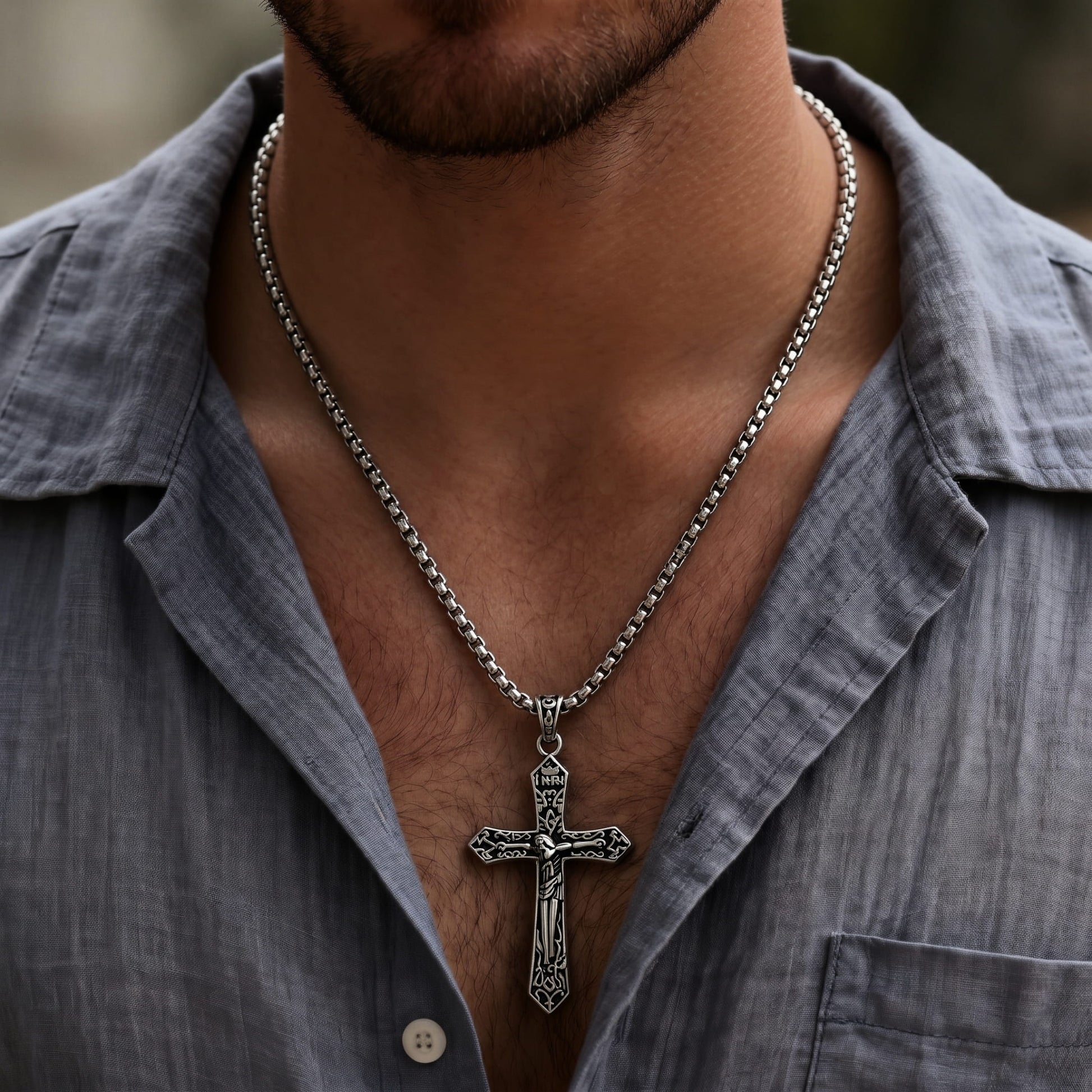 THE MEN THING SS Pendant/ Necklace FAITHCROSS (T) - Pure Titanium Steel Pendant with Stainless Steel 24inch Round Box Chain, European trending Style for Men & Boy