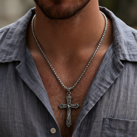 THE MEN THING SS Pendant/ Necklace FAITHCROSS (T) - Pure Titanium Steel Pendant with Stainless Steel 24inch Round Box Chain, European trending Style for Men & Boy