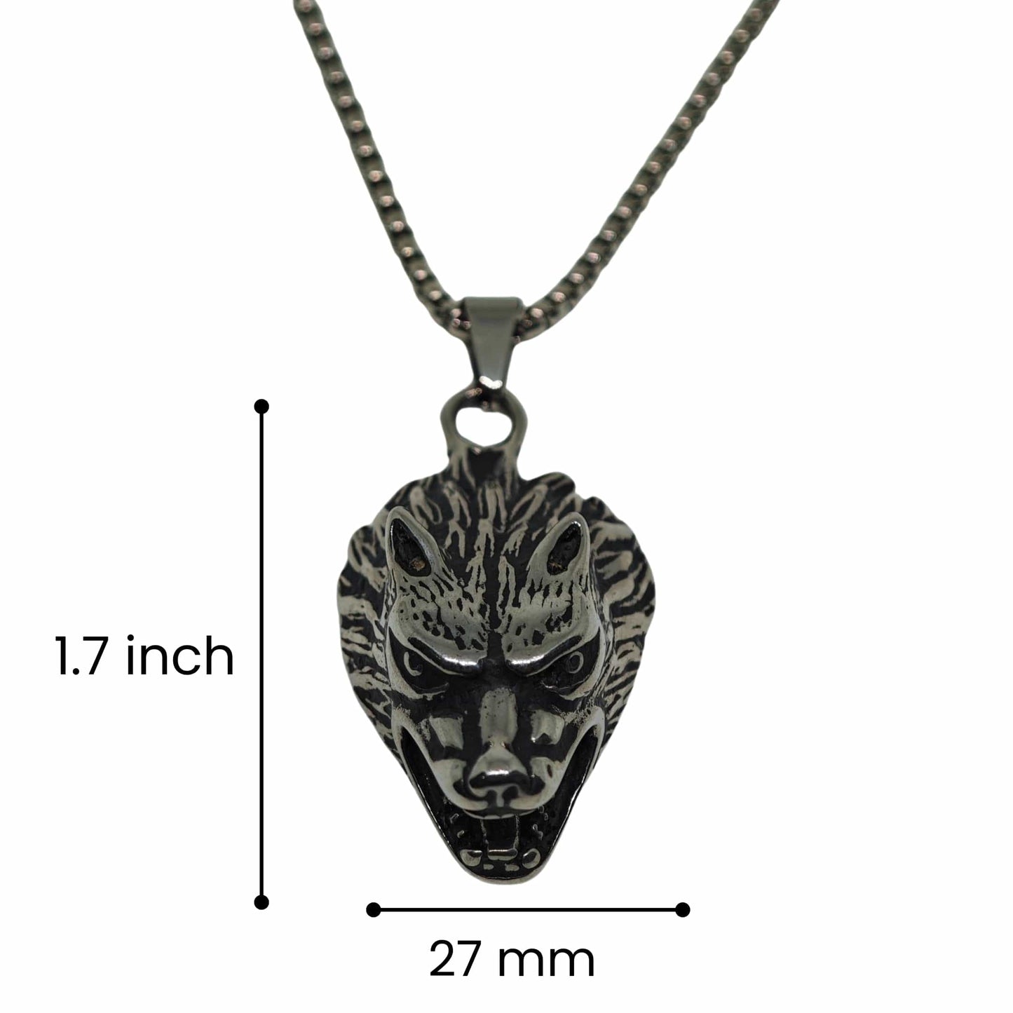 THE MEN THING SS Pendant/ Necklace FENRIR HOWL - 27mm Titanium Steel Pendant with 24inch Round Box 5mm Chain for Men & Boys