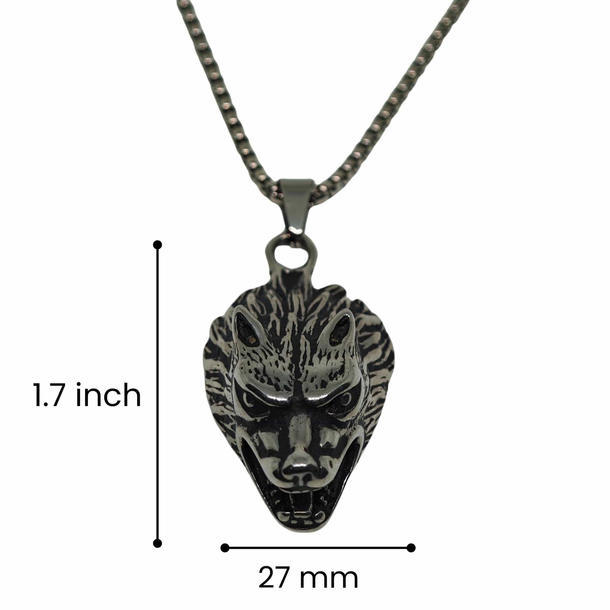 THE MEN THING SS Pendant/ Necklace FENRIR HOWL - 27mm Titanium Steel Pendant with 24inch Round Box 5mm Chain for Men & Boys
