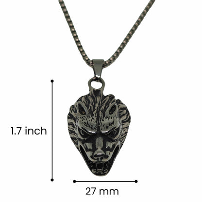 THE MEN THING SS Pendant/ Necklace FENRIR HOWL - 27mm Titanium Steel Pendant with 24inch Round Box 5mm Chain for Men & Boys