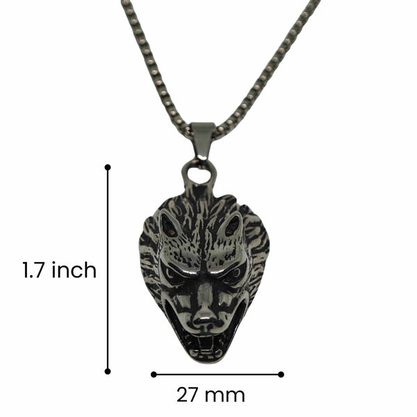 FENRIR HOWL - 27mm Titanium Steel Pendant with 24inch Round Box 5mm Chain for Men & Boys