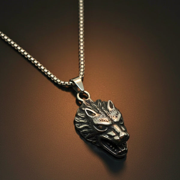 FENRIR HOWL - 27mm Titanium Steel Pendant with 24inch Round Box 5mm Chain for Men & Boys