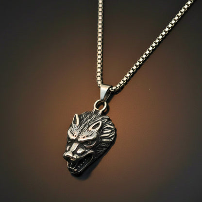 THE MEN THING SS Pendant/ Necklace FENRIR HOWL - 27mm Titanium Steel Pendant with 24inch Round Box 5mm Chain for Men & Boys