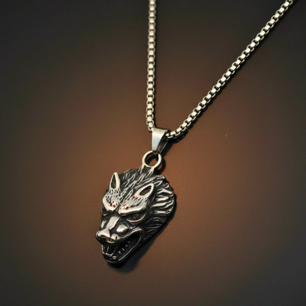 FENRIR HOWL - 27mm Titanium Steel Pendant with 24inch Round Box 5mm Chain for Men & Boys