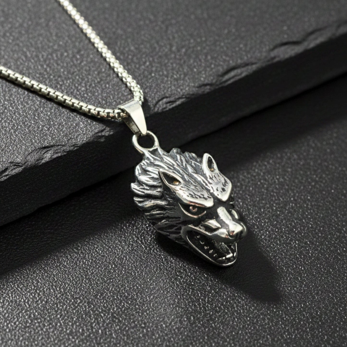 THE MEN THING SS Pendant/ Necklace FENRIR HOWL - 27mm Titanium Steel Pendant with 24inch Round Box 5mm Chain for Men & Boys