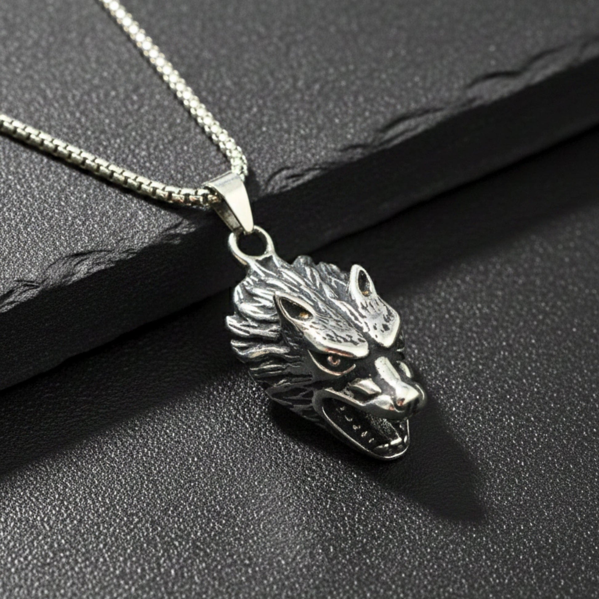 THE MEN THING SS Pendant/ Necklace FENRIR HOWL - 27mm Titanium Steel Pendant with 24inch Round Box 5mm Chain for Men & Boys