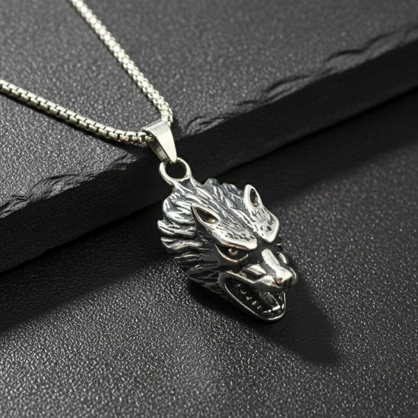 FENRIR HOWL - 27mm Titanium Steel Pendant with 24inch Round Box 5mm Chain for Men & Boys