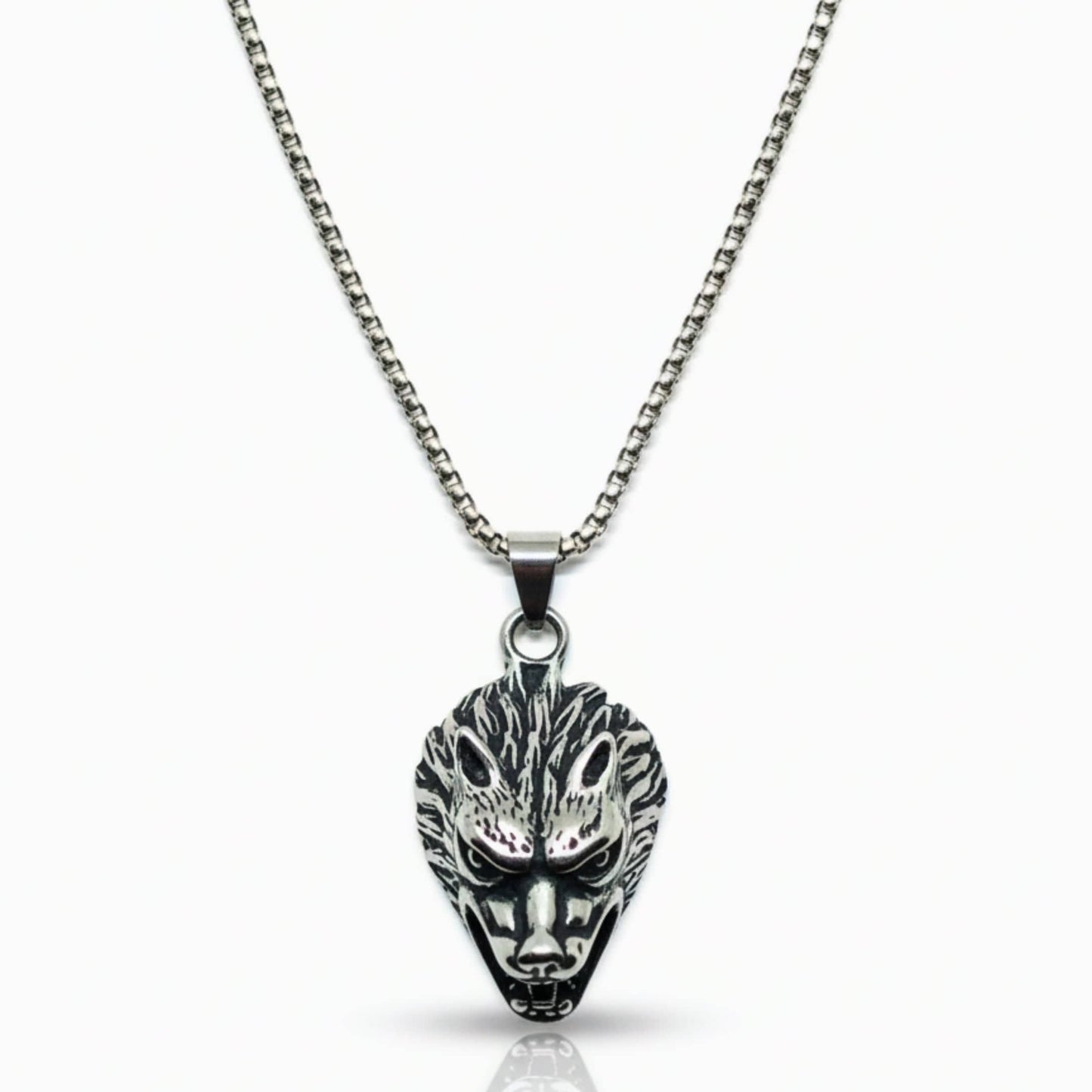 THE MEN THING SS Pendant/ Necklace FENRIR HOWL - 27mm Titanium Steel Pendant with 24inch Round Box 5mm Chain for Men & Boys