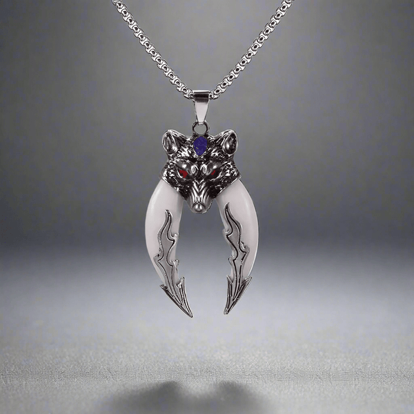 ఫెన్రిర్ వైట్ - పురుషులు & అబ్బాయిల కోసం 24 అంగుళాల రౌండ్ బాక్స్ చైన్‌తో స్వచ్ఛమైన టైటానియం స్టీల్ లాకెట్టు