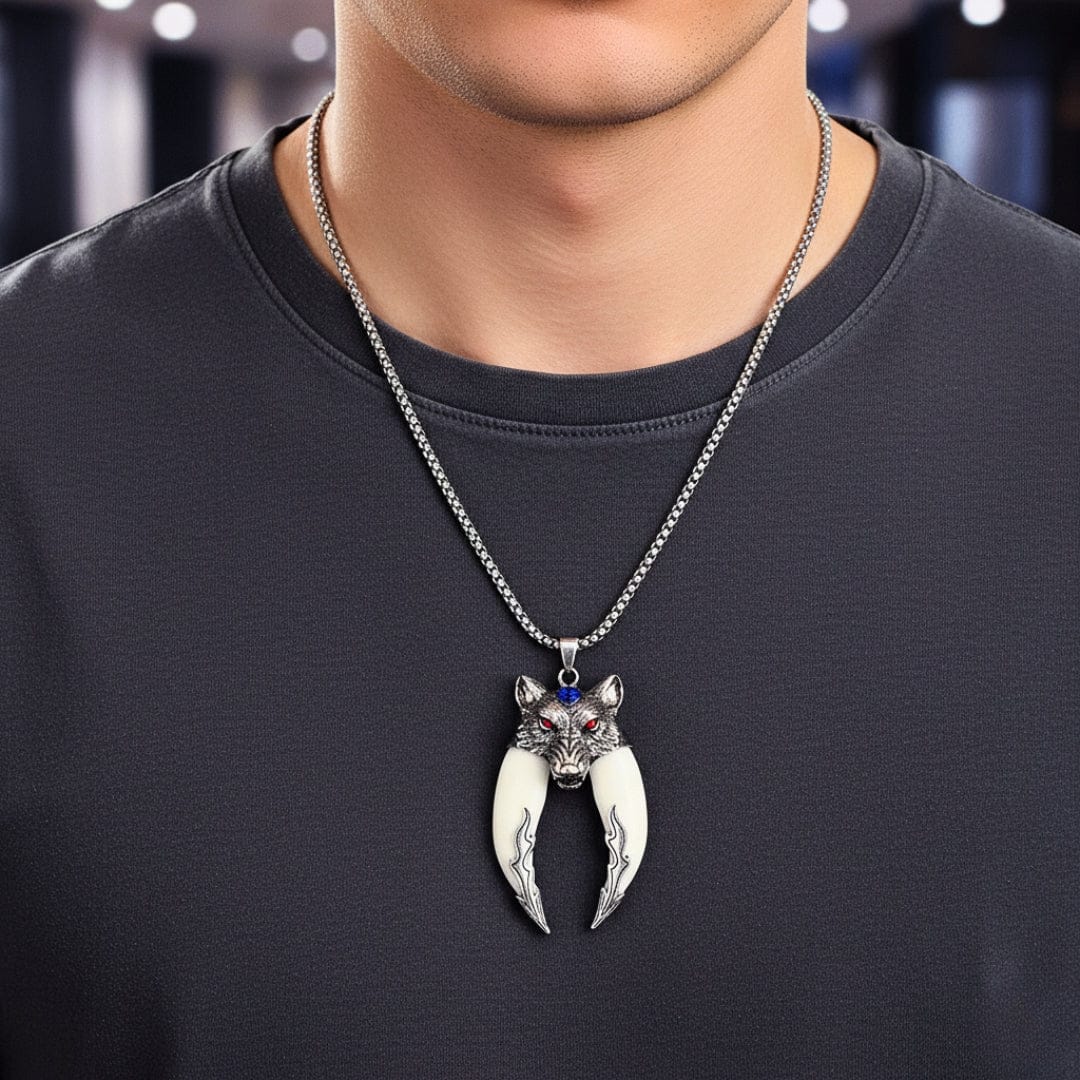 THE MEN THING SS Pendant/ Necklace FENRIR WHITE - Pure Titanium Steel Pendant with 24inch Round Box Chain for Men & Boys