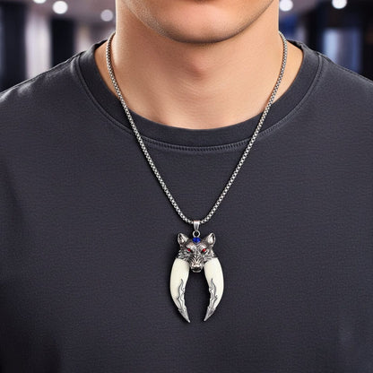 THE MEN THING SS Pendant/ Necklace FENRIR WHITE - Pure Titanium Steel Pendant with 24inch Round Box Chain for Men & Boys